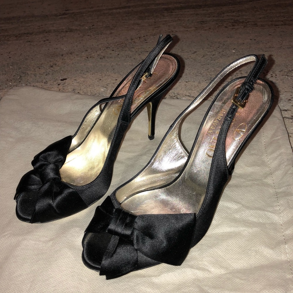 Valentino Black Satin Slingback Heels